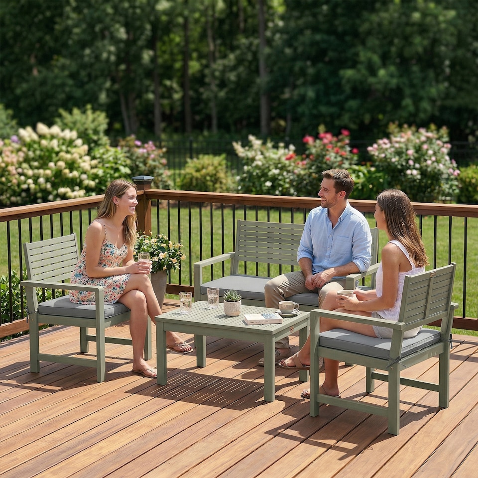 image 1 of Outsunny 4 Seater Wooden Garden Furniture Set with Loveseat, Chairs, Table | Grey | Light Grey | Four Seater