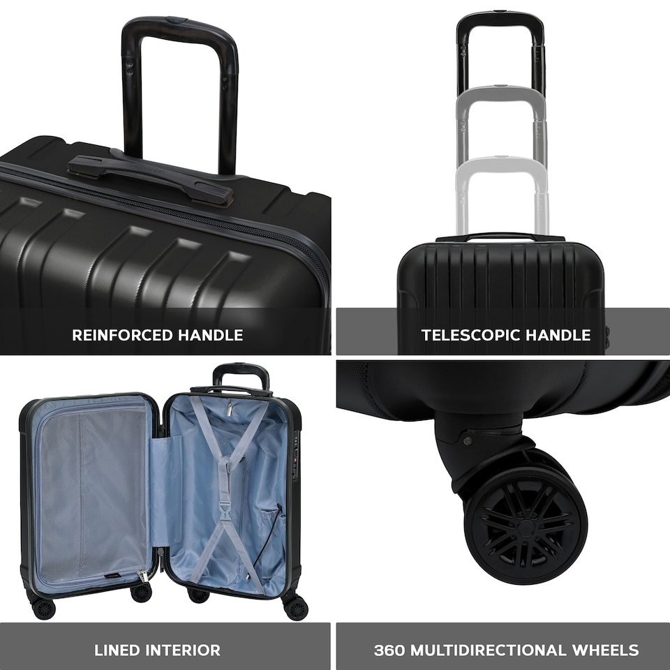 image 1 of Flight Knight Premium Lightweight Suitcase - Built-in Side Lock with USB Port - 8 Spinner Wheels - Hard Shell Carry On Or Check in Luggage 100 Airlines Approved Black | Large