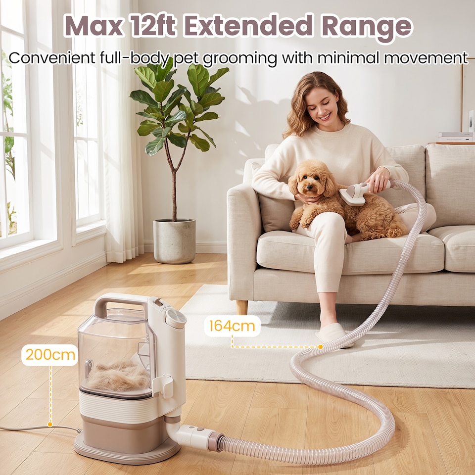 image 1 of 5-in-1 Dog Grooming Vacuum Kit for Shedding With 3 Suction Modes, 13.5 kPa Pet Grooming Vacuum With Deshedding Tool, Brush, Clipper, Dog Hair Vacuum, Crevice Tool & Dust Cup, for Dogs & Cats Home Cleaning