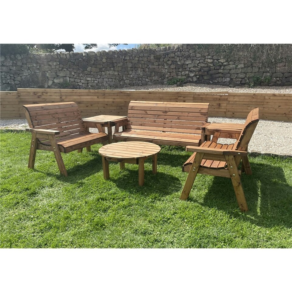image 1 of Wooden Seven Seater Windsor Deluxe Set With Round Coffee Table
