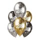 image 1 of Happy Anniversary Shiny Metallic Black, Silver & Gold Latex Balloons 33cm / 13 in - Pack of 6