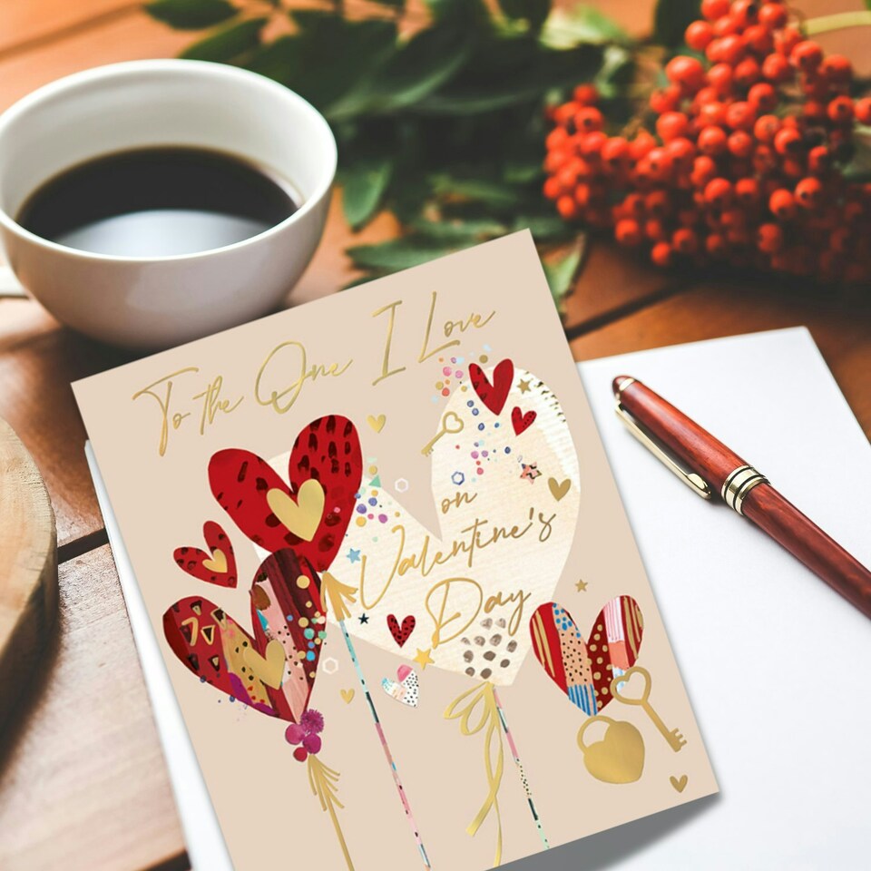 image 1 of Words 'n' Wishes Valentine Day Card to The One I Love on Valentine's Day, 23 x 19 cm, Red & Pink