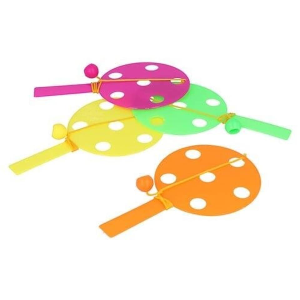 image 1 of Assorted Neon Colour Paddle Bat and Ball Games 14cm - Pack of 6