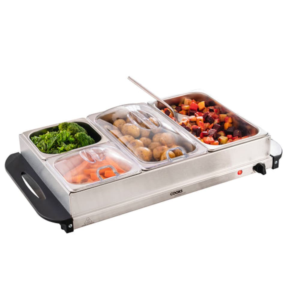 image 1 of Cooks Professional 4-Section Buffet Warmer 7.2L with Hotplate Function | Silver | Silver