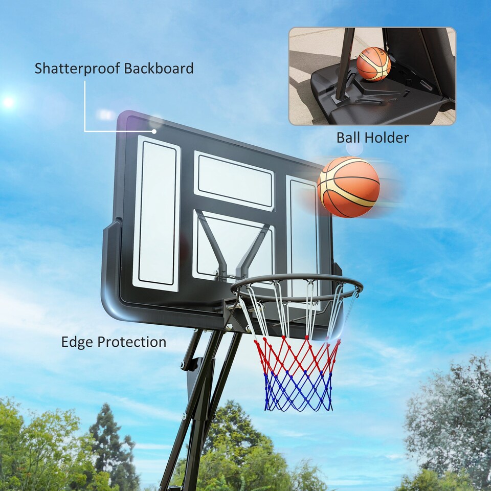 image 1 of SPORTNOW Basketball Hoop Outdoor, Height Adjustable Basketball Hoop and Stand with Rebound System, Weighted Base, Portable on Wheels, 2.45-3.05m, for Teens, Juniors, Adults, Black