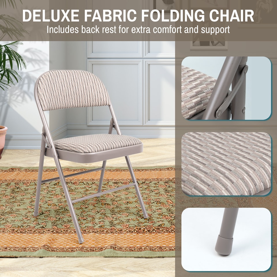 image 1 of SET OF 2 FABRIC PADDING FOLDING CHAIR DELUXE STRONG METAL FRAME OFFICE WITH BACK REST NEW