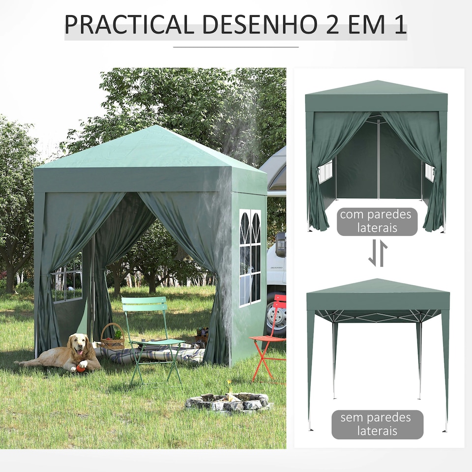 image 1 of Outsunny 2mx2m Pop Up Gazebo Party Tent Canopy Marquee with Storage Bag Green