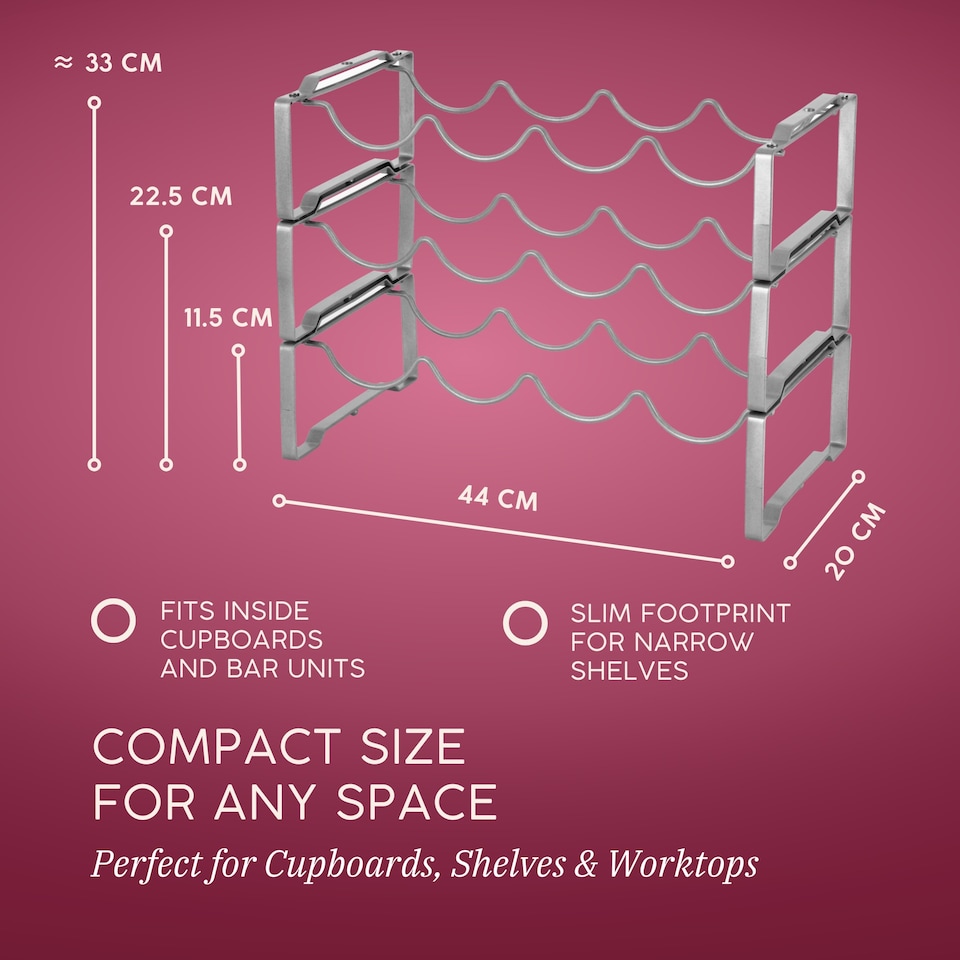 image 1 of Straame Silver 3 Tier Metal Wine Rack – Stackable Bottle Rack for Wine Storage