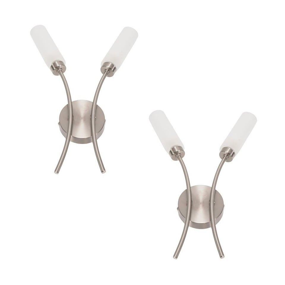 image 1 of ValueLights Maya Pair - 2 Way Curved Brushed Chrome Wall Light Fitting for