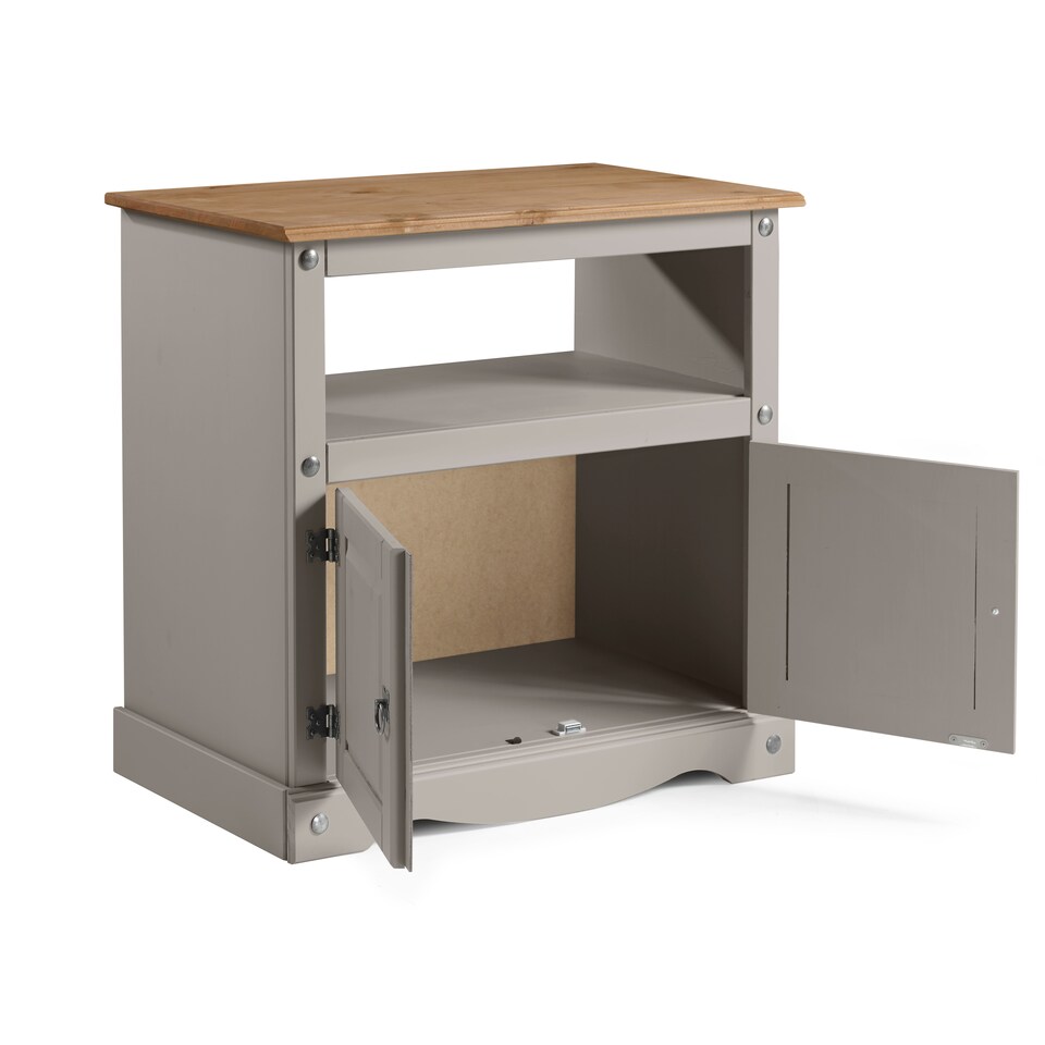 image 1 of Mercers Furniture Corona Grey Wax Straight TV Unit 2 Door 1 Open Shelf Cabinet Stand Solid Wood Pine Wooden with Mexican Styling