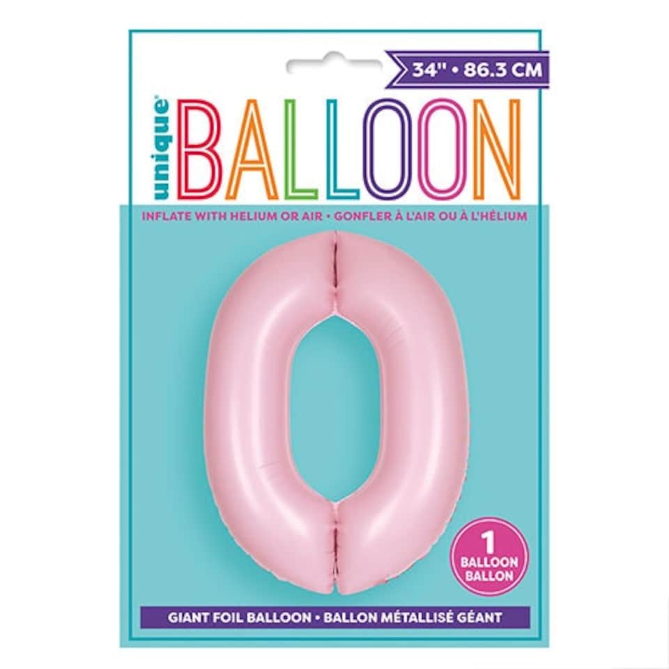 image 1 of Matte Lovely Pink Number 0 Helium Foil Giant Balloon 86cm / 34 in