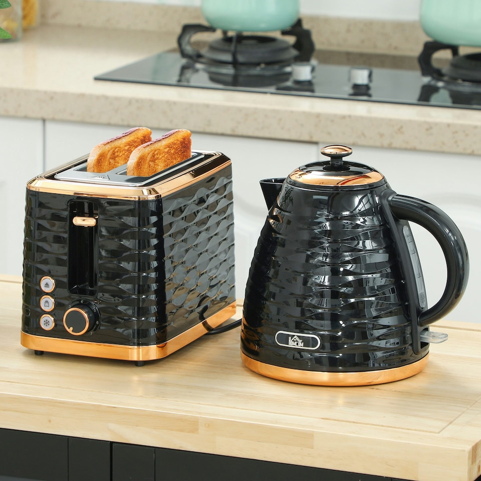 image 1 of HOMCOM Kettle and Toaster Set 1.7L Rapid Boil Kettle & 2 Slice Toaster Black