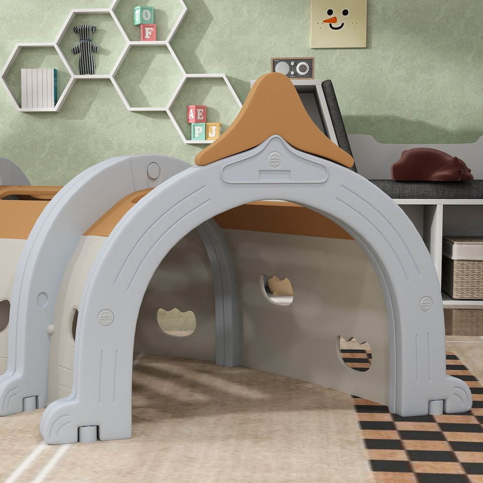 image 1 of AIYAPLAY Kids Play Tunnel for Crawling, Climbing, Monkey Design, Brown