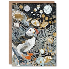 Arctic Bird Animal Puffin Lover Surreal Night Bold Him Her Birthday Card