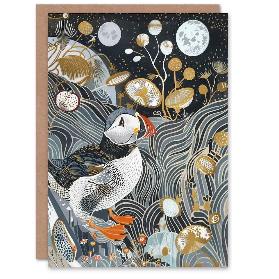 image 1 of Arctic Bird Animal Puffin Lover Surreal Night Bold Him Her Birthday Card