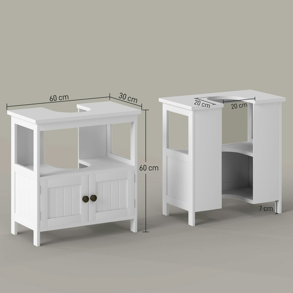 image 1 of kleankin Bathroom Pedestal Under Sink Cabinet with Storage Shelves, Door, White White | White