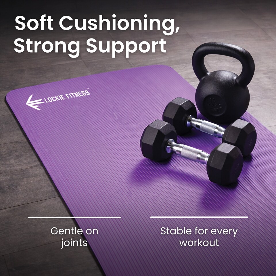 image 1 of Lockie Fitness Yoga Mat 8 mm Thick, Non Slip Exercise Mat for Women and Men, TPE Foam Pilates Mat, Gym Mat for Home Workout, Yoga, Pilates, Exercise & Gymnastics, 180 x 60 cm, Purple