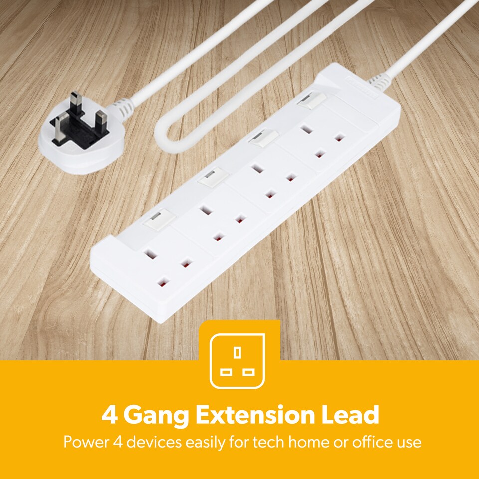 image 1 of GEEPAS 4 Gang Extension Lead, 2M Cable
