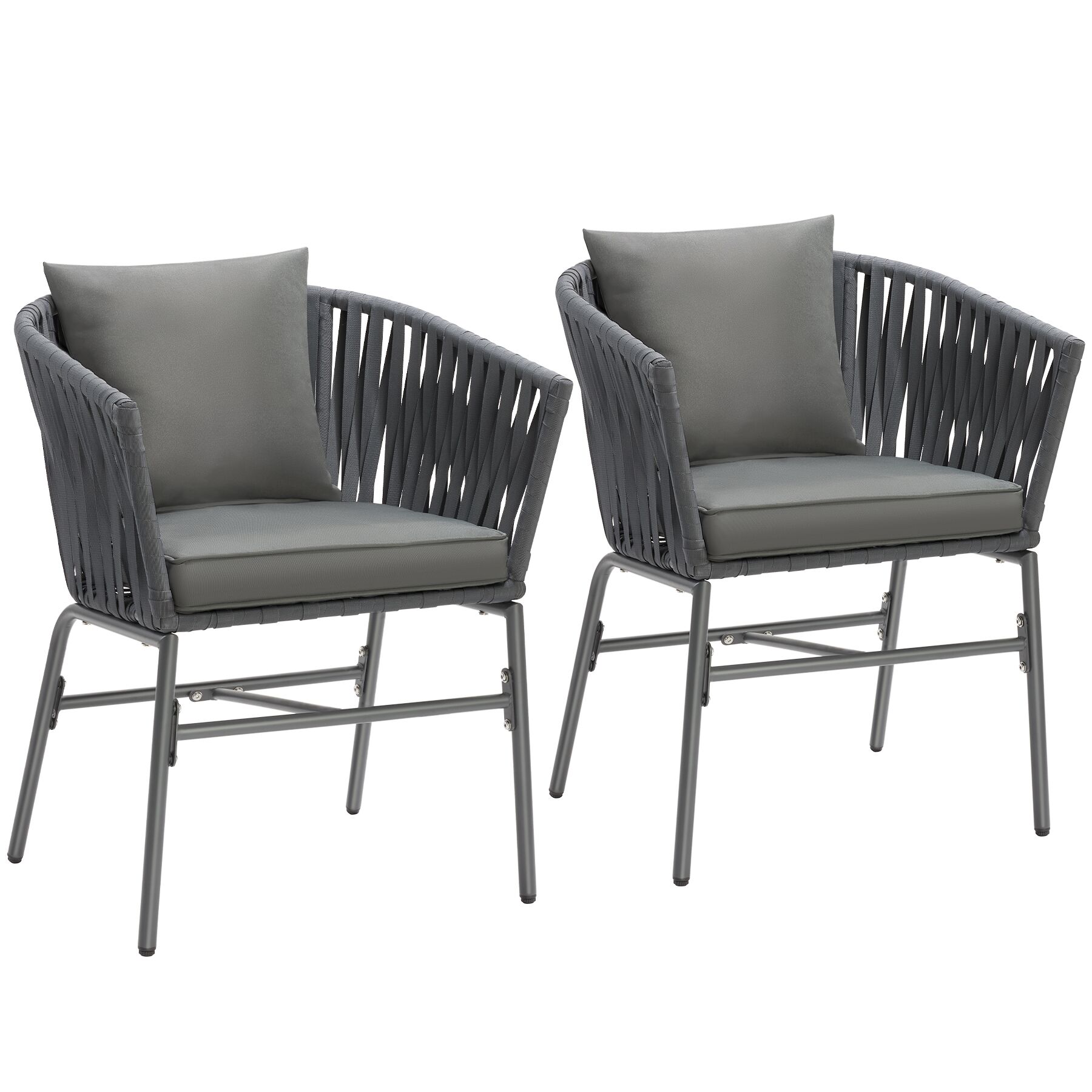 Accent Chair Valeiras - woven rope design, thick cushions, 60 x 61 x 77cm | Grey | dark grey/dark grey | One Size | 2