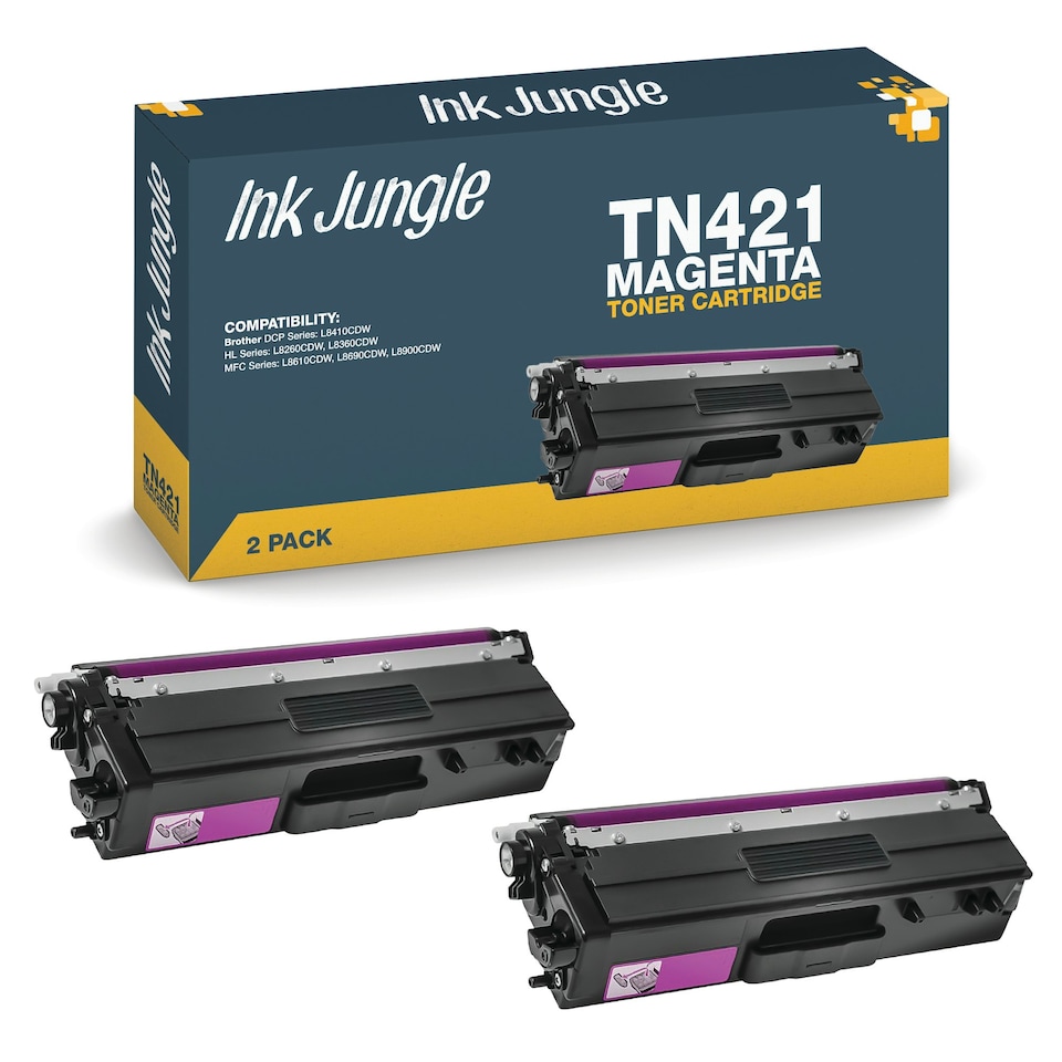 image 1 of 2x Compatible Brother TN421 Magenta Toner Cartridges Pink