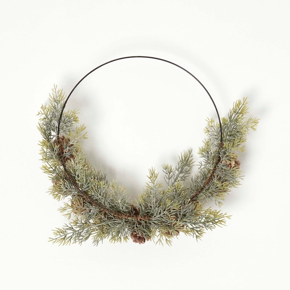 image 1 of Homescapes Pinecone & Green Fir Wire Christmas Wreath