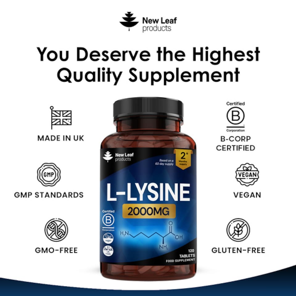 image 1 of L-Lysine Tablets 120 Vegan Tablets 2000mg Per Serving