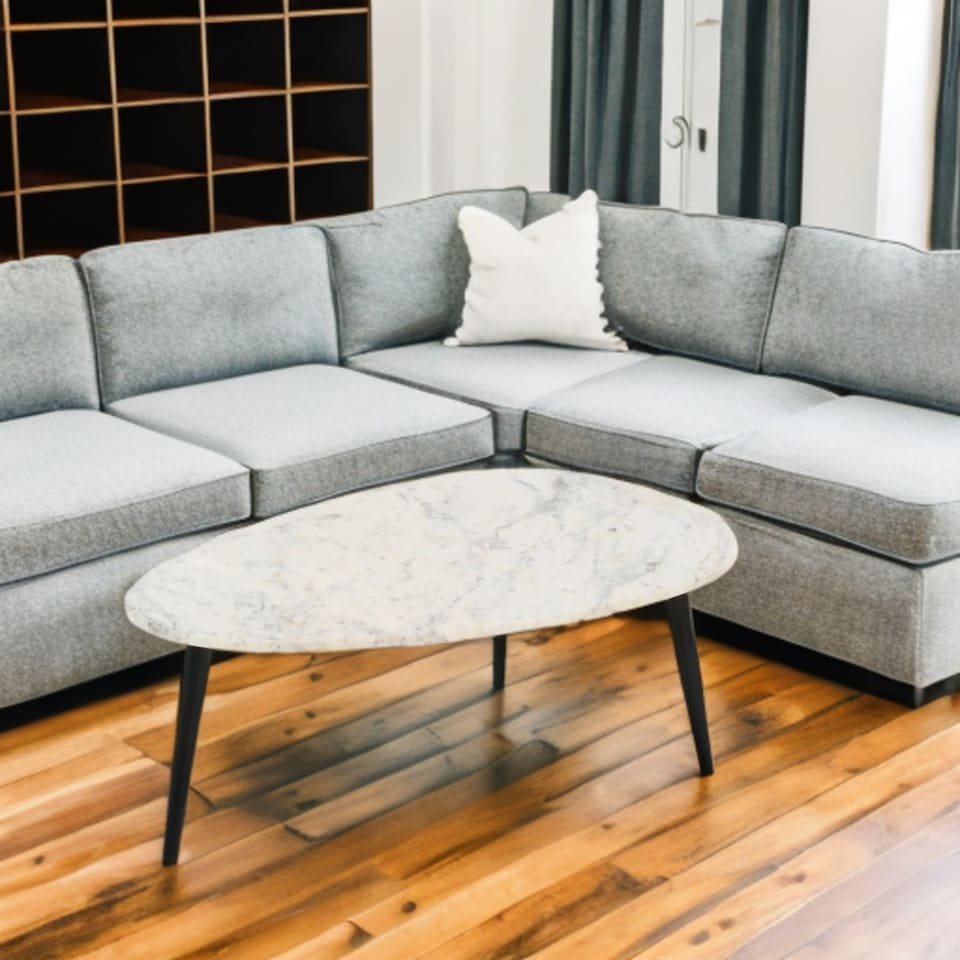 image 1 of Miel Coffee Table With White Marble Top and Metal Legs White