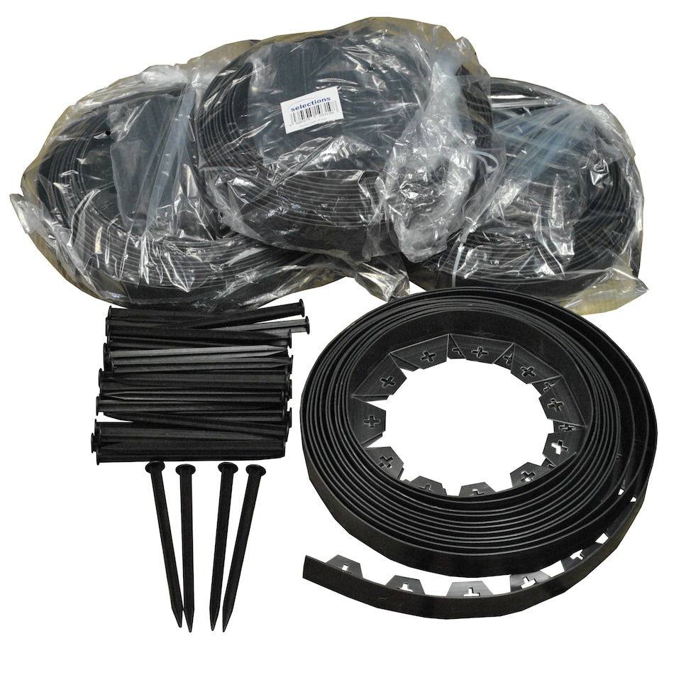 image 1 of Flexible Black Plastic Garden Lawn Edging with 40 Pegs (10m) - 4 Rolls