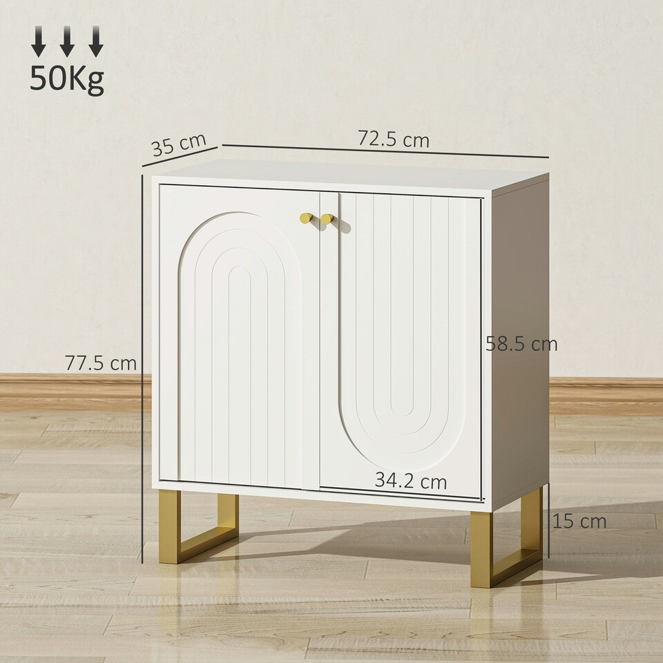 image 1 of HOMCOM Sideboard with Adjustable Shelves & 2 Doors for Living Room, White White | Gold