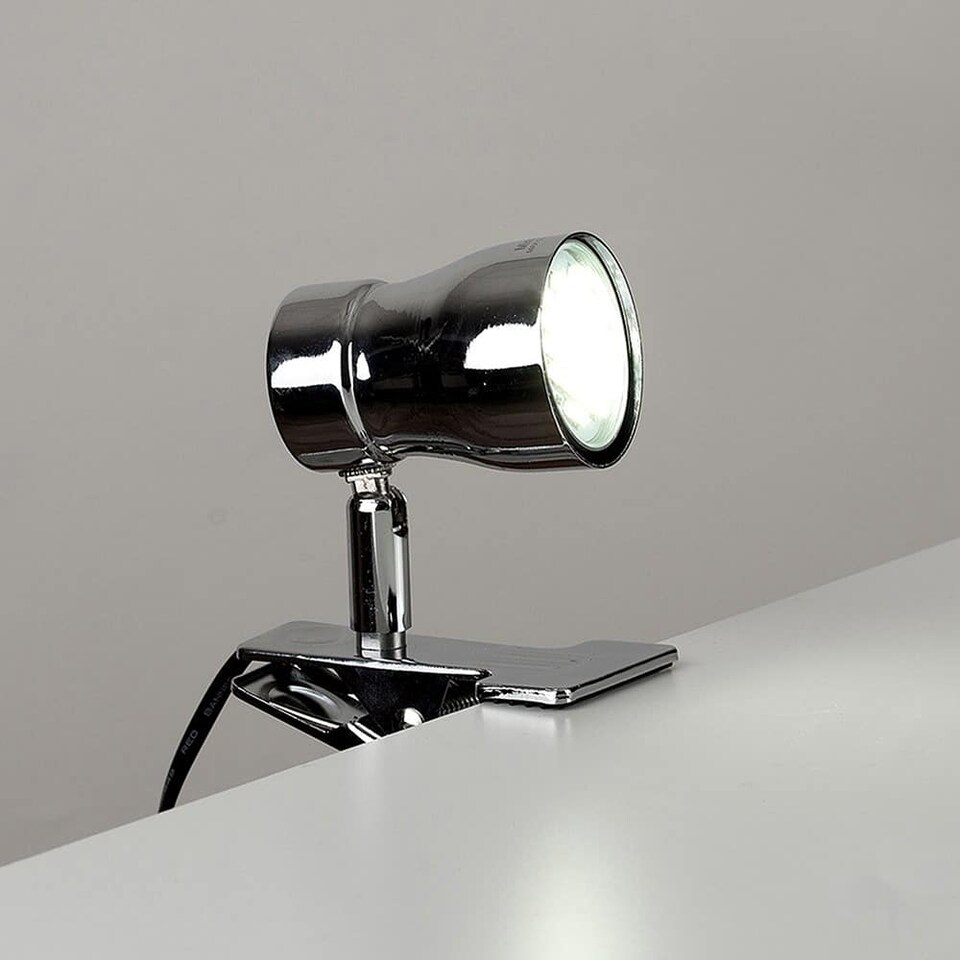 image 1 of ValueLights Clip-On Spotlight Chrome Silver Spotlight and Bulb