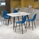 image 1 of Aspen Tapered Legs Rectangular Dining Table and 4 Curve Plastic Seat Chairs with Metal Legs - White/Black/Blue - Flat Packed White