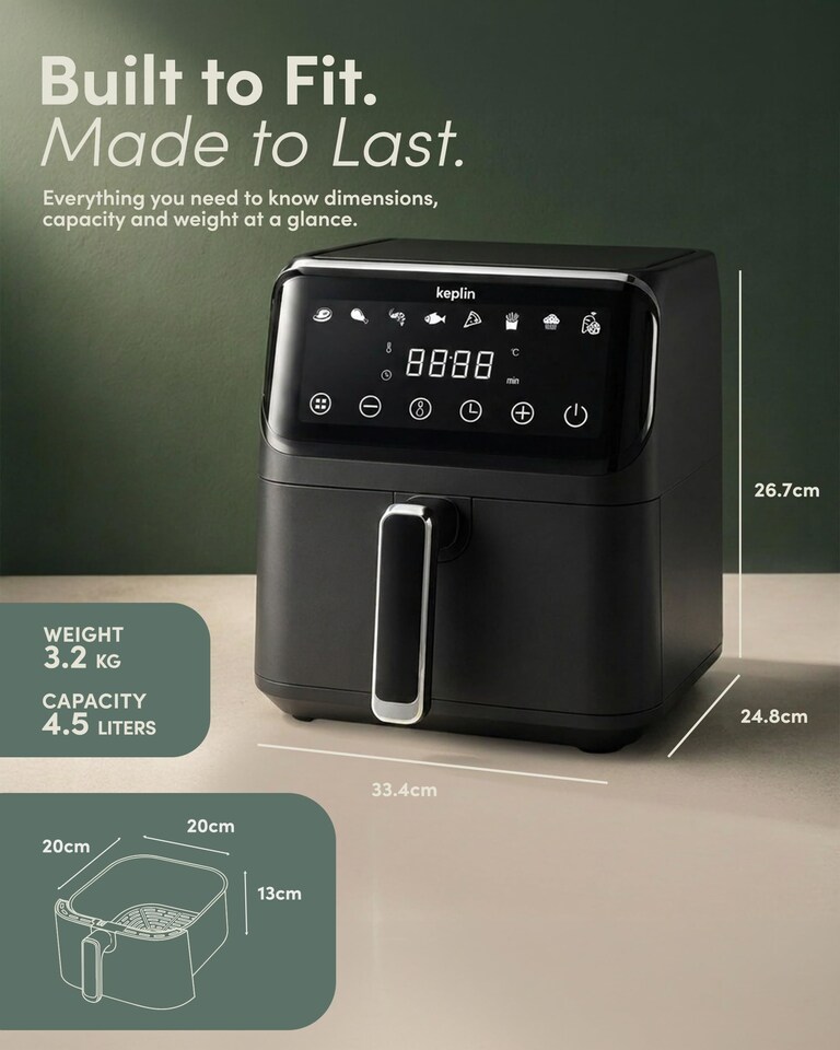 image 1 of Keplin Cook Digital Air Fryer with Touchscreen and 8 Preset Cooking Menus