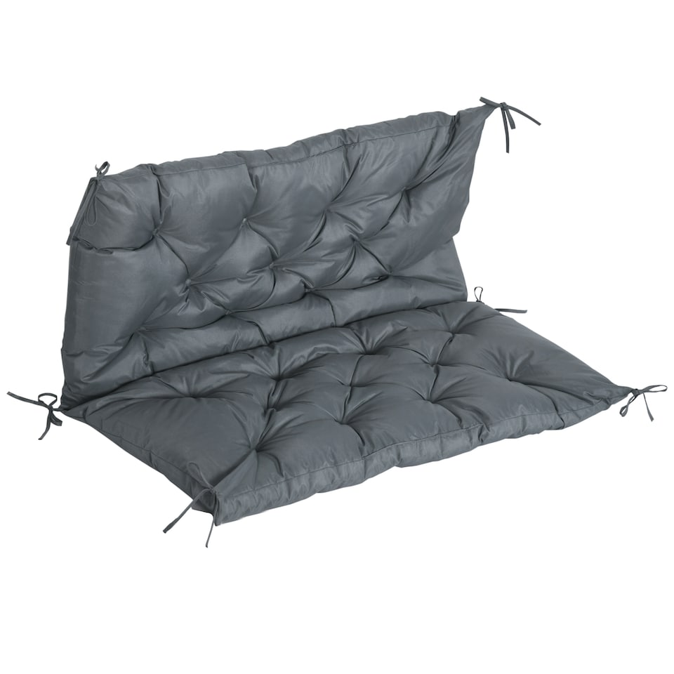 image 1 of Outsunny 2 Seater Garden Bench Cushion Outdoor Seat Pad with Ties | Grey | Dark Grey | 1