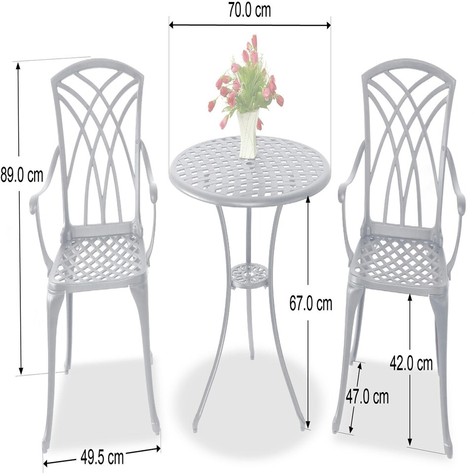 image 1 of Centurion Supports OSHOWA Luxurious Garden and Patio Table and 4 Large Chairs with Armrests Cast Aluminium Bistro Set Grey