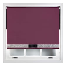 FURNISHED Blackout Roller Blind with Silver Glitter Trim and Black Bow Trimmable Window Shade | Purple | Aubergine | (W) 120cm x (L) 165cm