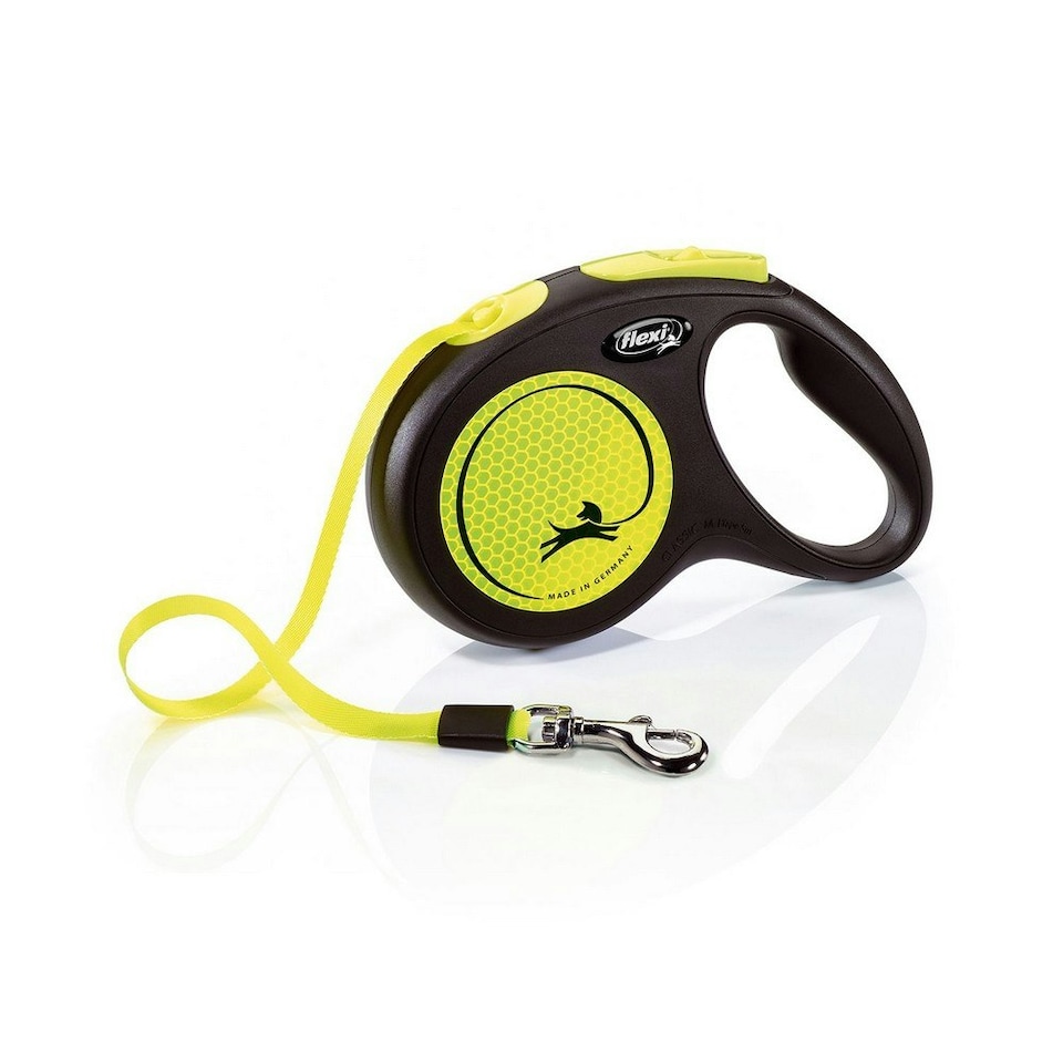 Flexi Medium Neon Taped Retractable Dog Lead - Yellow/Black - 5m