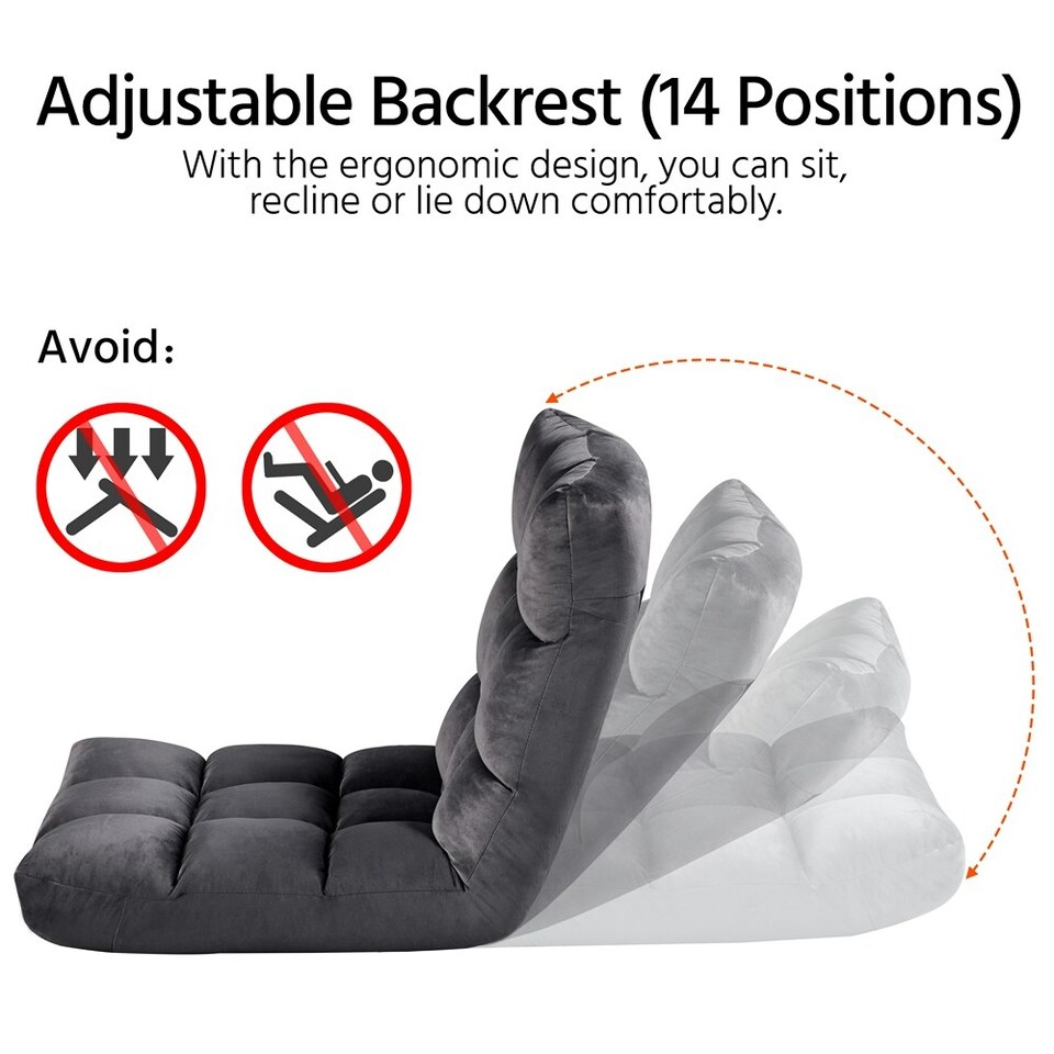 image 1 of Yaheetech Lazy Sleeper Recliner with 14 Adjustable Positions and Backrest Grey