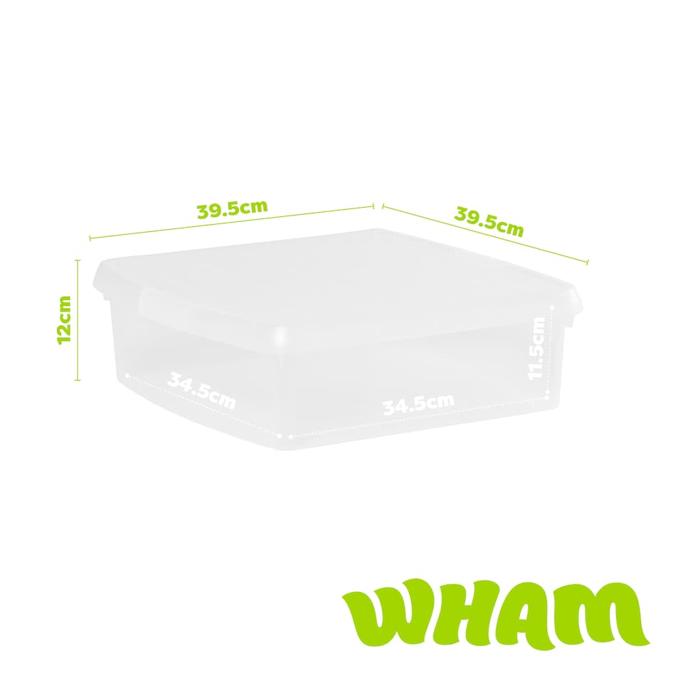 image 1 of Wham Clip 5x 13.2L Square Plastic Storage Boxes with Clip Lock Lids. Ideal for Home, Office, Toys & More - Clear/Clear | Clear | 5