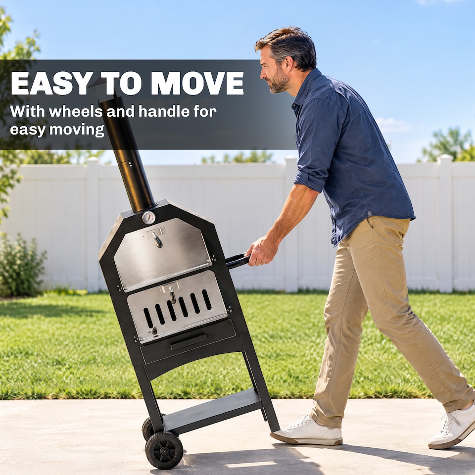 image 1 of Outsunny Charcoal Tall Ovan Pizza Maker BBQ Grill Outdoor Picnic w/ Thermometer