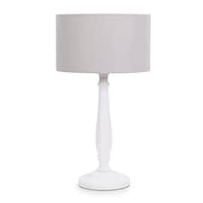 ValueLights Victoria White Wood Table Lamp Grey Shade and Bulb