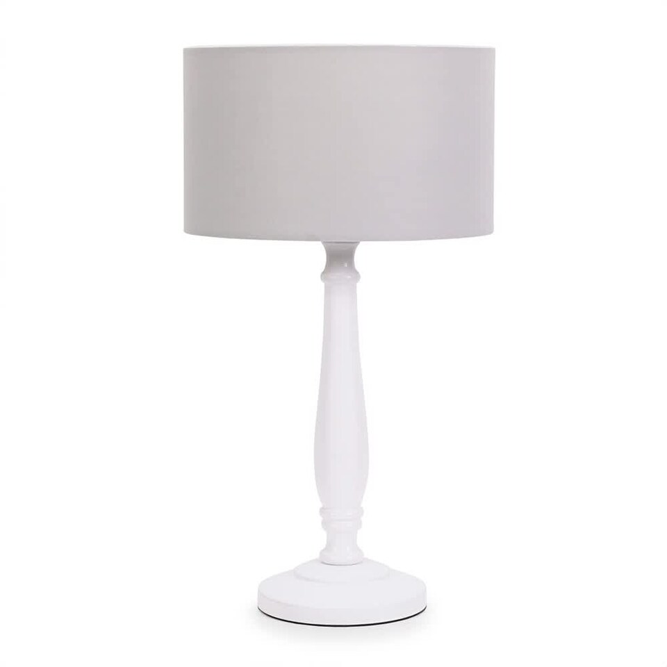 image 1 of ValueLights Victoria White Wood Table Lamp Grey Shade and Bulb