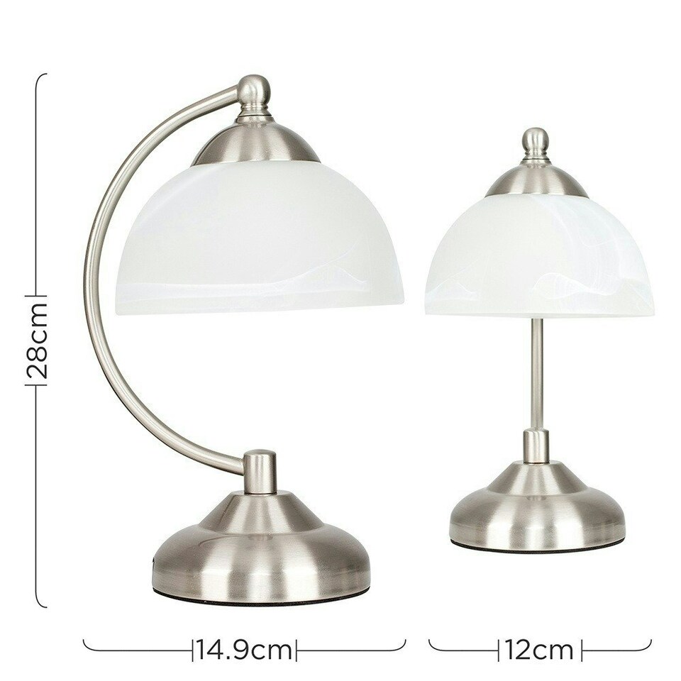 image 1 of ValueLights Pair Of Curved Brushed Chrome And Frosted Glass Bedside Table Lamps