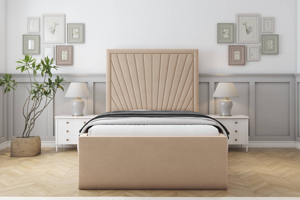image 1 of Sloomy Somerset Pebble Plush Bed Frame With Mattress With 50" Upholstered Headboard 4'6 Double
