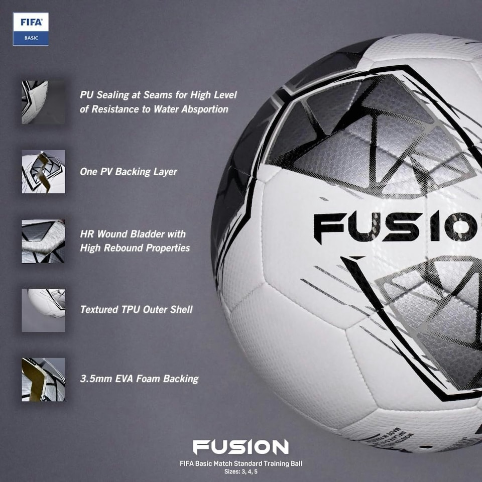 image 1 of Precision Fusion FIFA Basic Training Ball - 4 - White/Silver/Black/White - Precision - PRF2624 White