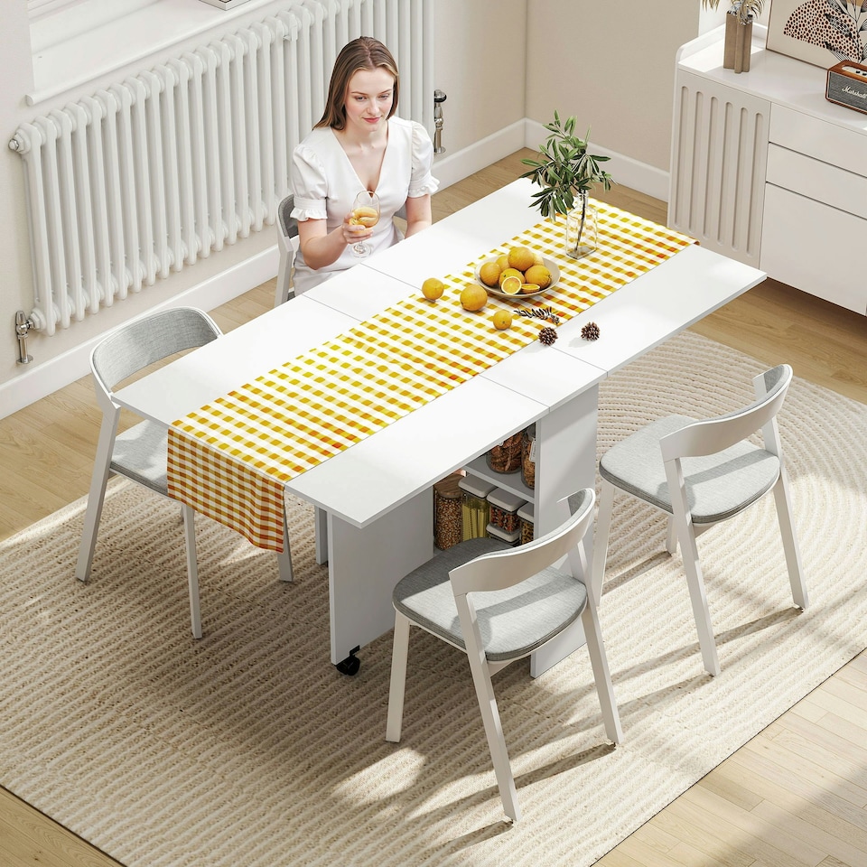 image 1 of HOMCOM Mobile Drop Leaf Dining Table Folding Desk w/ 2 Wheels White