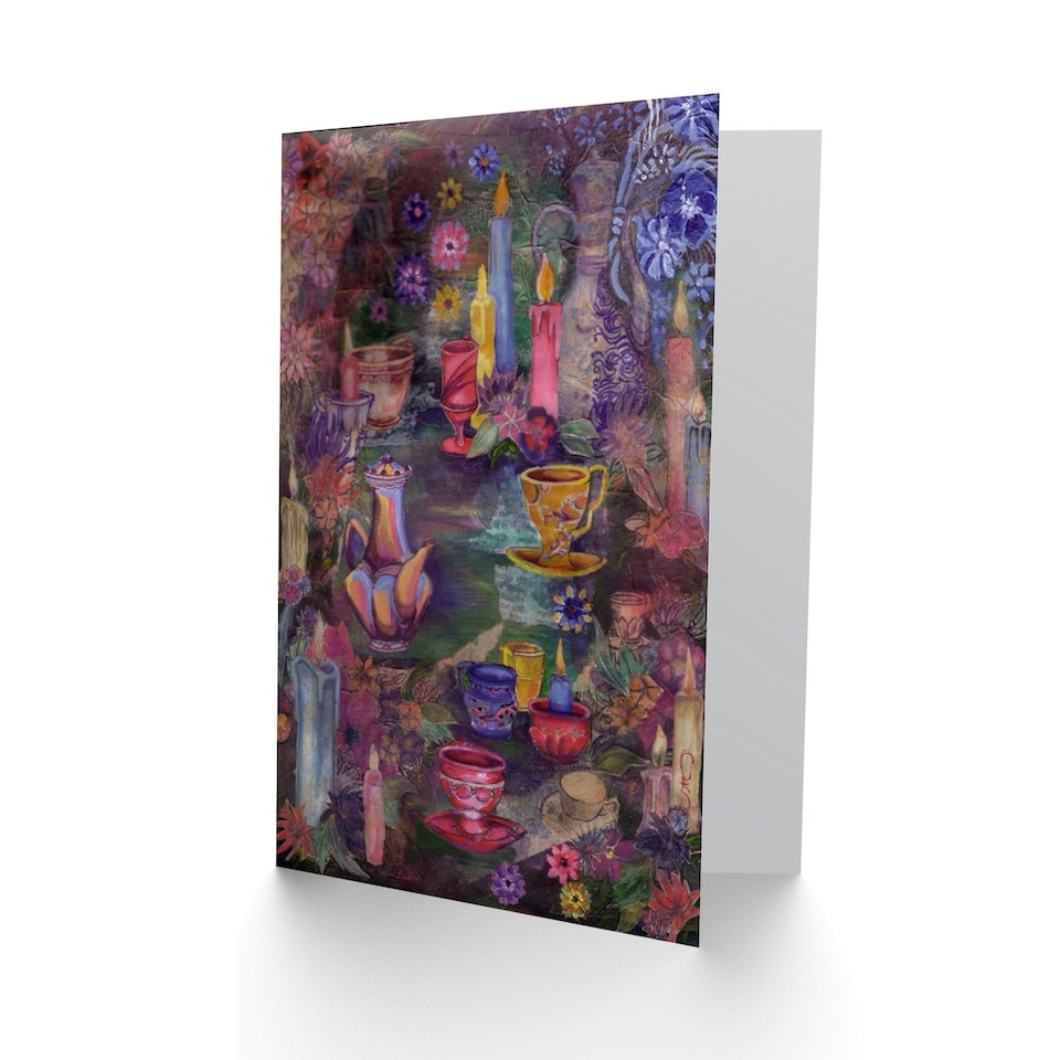 image 1 of Flowers, Candles Teacups Claire Saunders Art Card