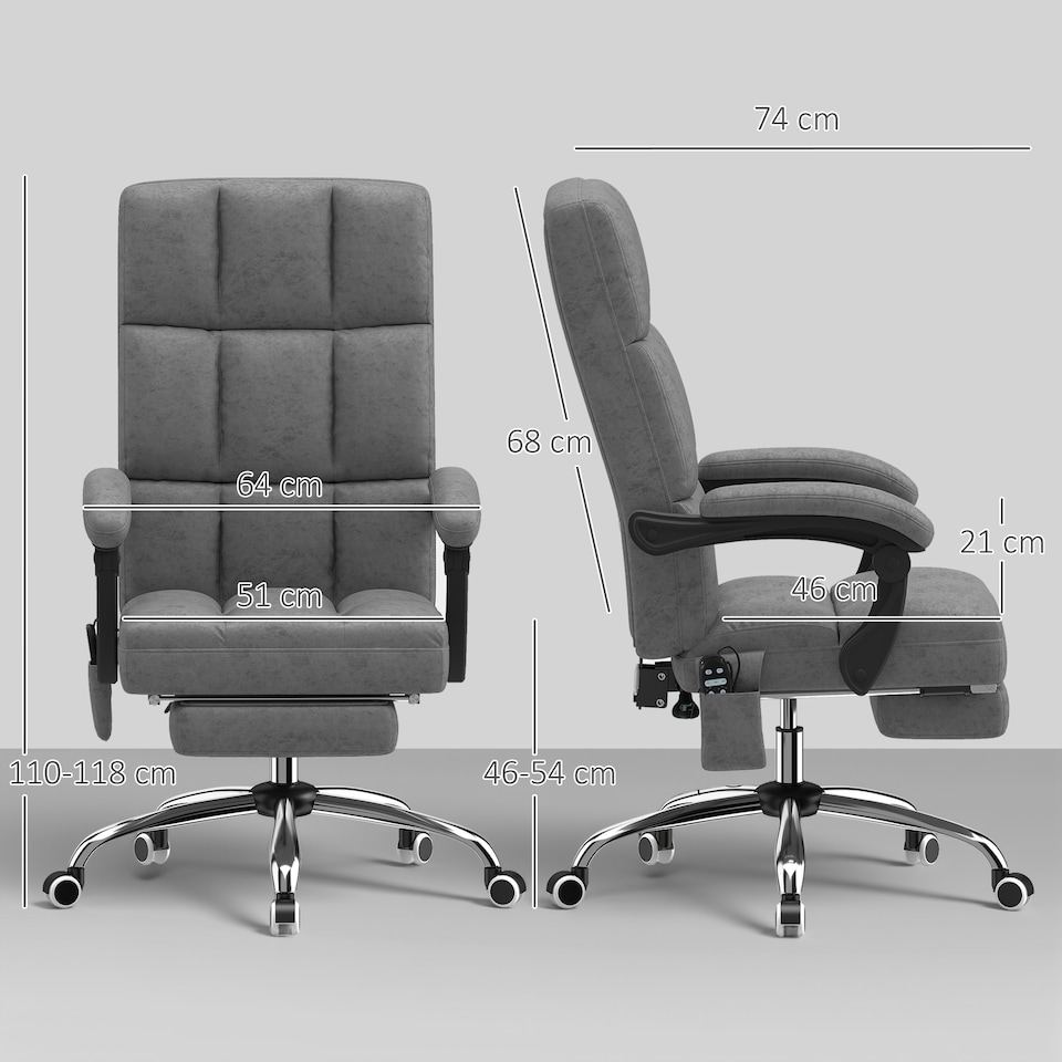 image 1 of Vinsetto Massage Office Chair, Ergonomic Desk Chair, Comfy Work Study Chair with Heat, Padded Seat, 135 Reclining Back and Footrest for Home Office, Charcoal Grey