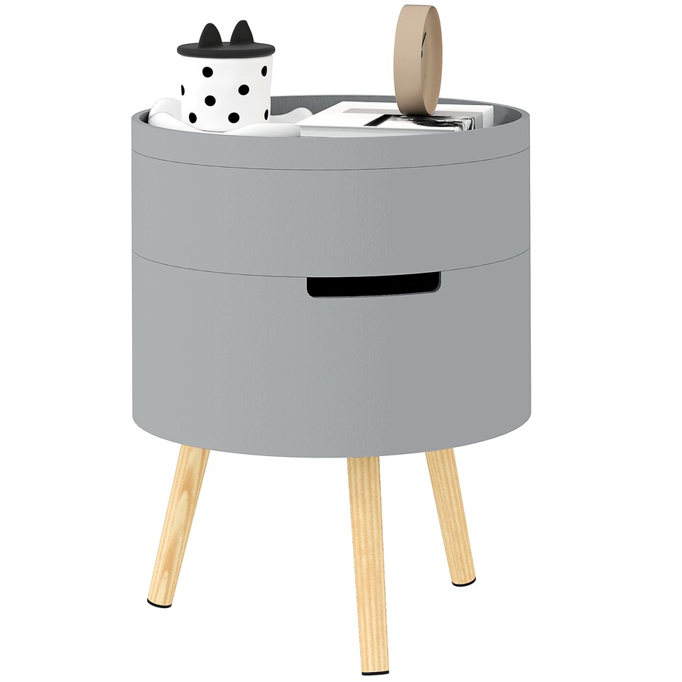 image 1 of HOMCOM 3-Tier Coffee Table, Round End Table with 2 Hidden Compartments and Detachable Tray, Side Table with Storage for Living Room, Grey | Grey