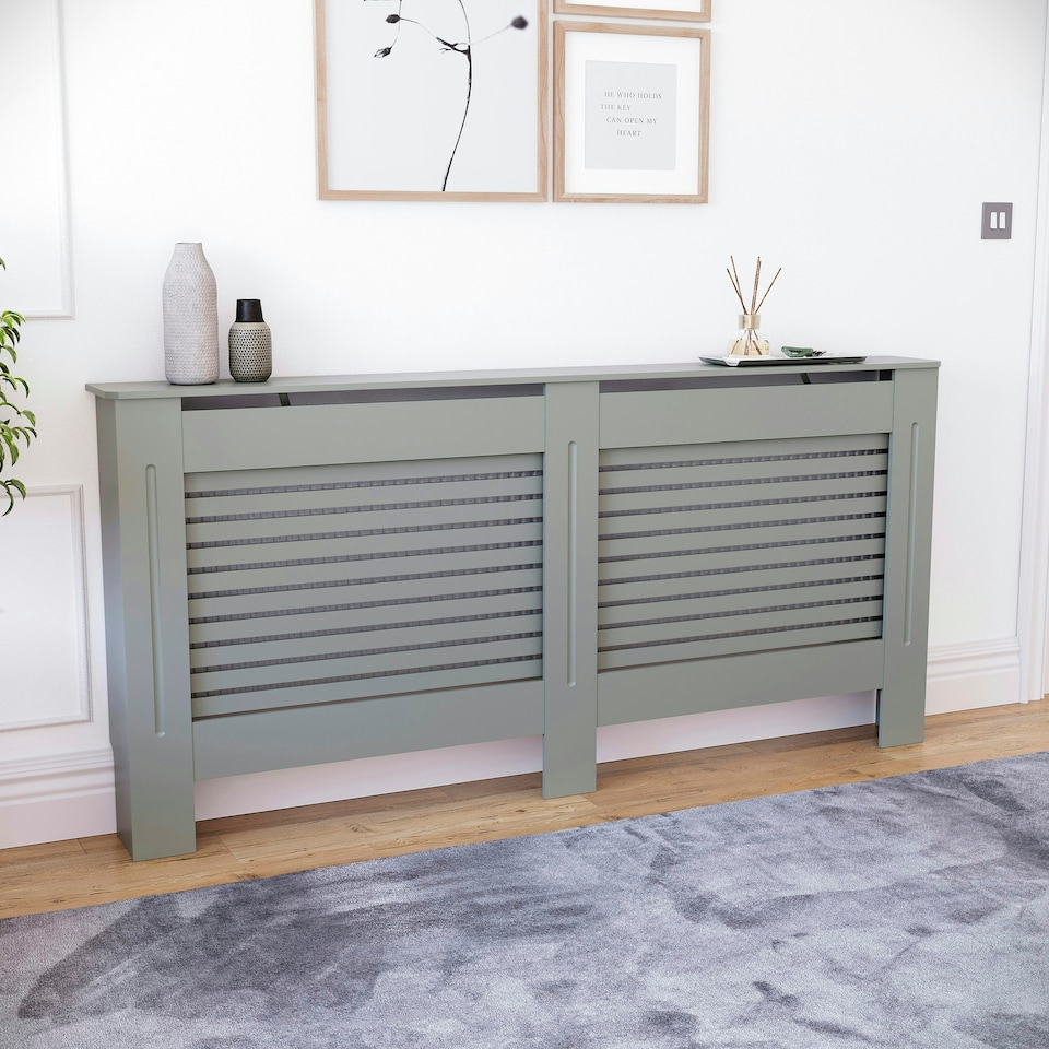 image 1 of Vida Designs Milton Radiator Cover Painted MDF Slatted Cabinet, Grey, 172cm
