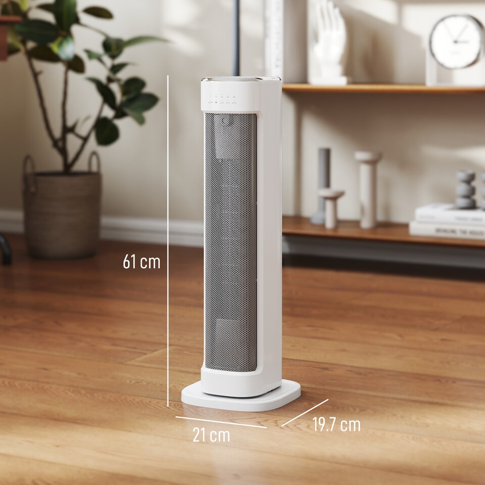 image 1 of HOMCOM Ceramic Electric Heater, 2000W Space Heater with Timer, White | White